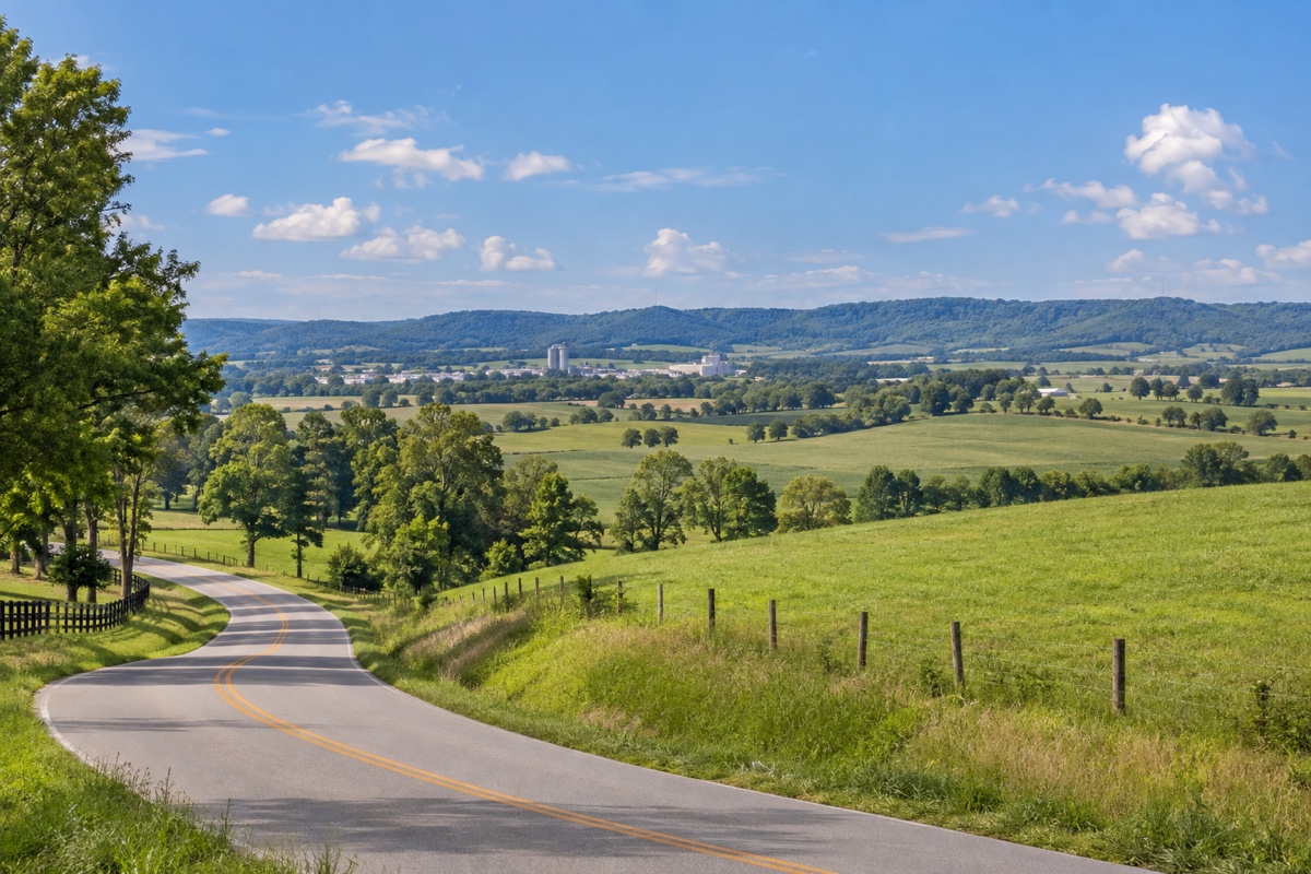 Bowling Green industrial corridor meeting rolling south central Kentucky farmland